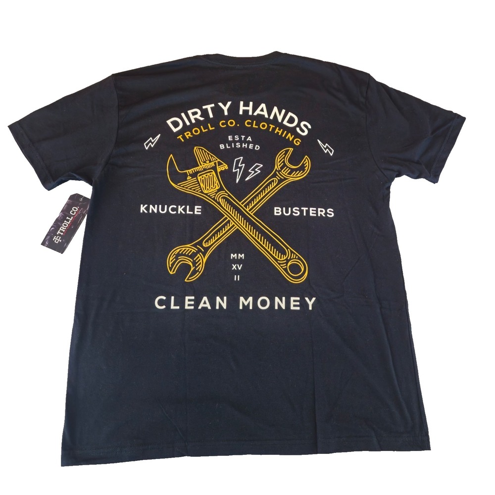 TROLL CO Dirty Hands Clean Money Twisted Wrenches Mens Black Short Sleeve XL